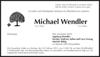 Traueranzeige von Michael Wendler von Pegnitz-Zeitung